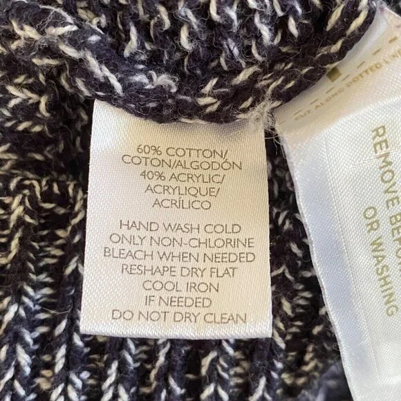 Loft Black White Marled Pullover Sweater Long Flare Sleeve Cotton Women's Size L - Picture 9 of 9